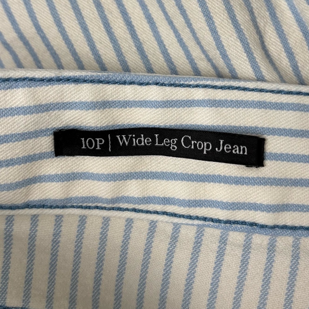 Talbots Jeans Womens 10 Petite Blue White Stripe Wide‎ Leg Crop Jean Fray Hem - Picture 7 of 9